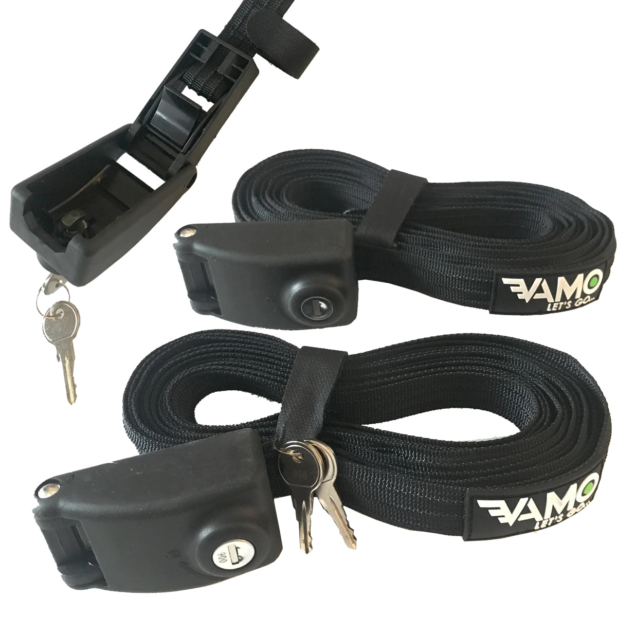 KEYED Locking Tie Down Straps w/ Interwoven Braided Steel Cables-Paddleboard-Surf-Kayak - Locking Tie Downs - VAMO - www.vamolife.com