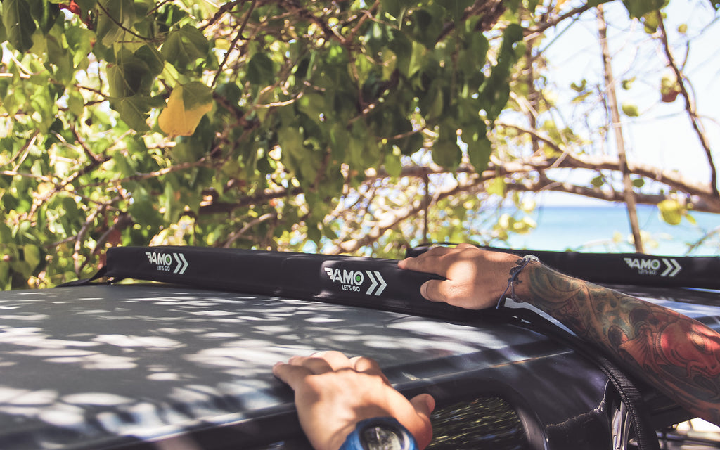 VAMO SUP Surfboard travel racks pads to help paddlers get to and from the water keeping their car and board safe from unwanted dings or scratches 