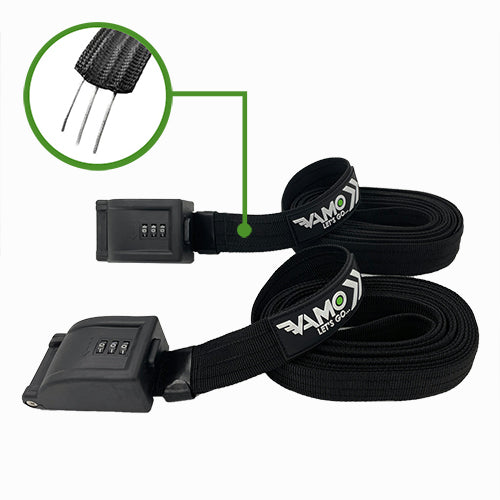 Combination Locking Tie Down Straps w/ Interwoven Braided Steel Cables-Paddleboard-Surf-Kayak - Locking Tie Downs - VAMO - www.vamolife.com