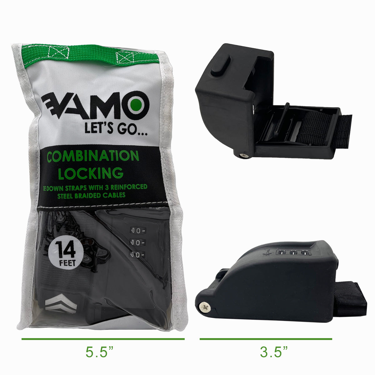 Combination Locking Tie Down Straps w/ Interwoven Braided Steel Cables-Paddleboard-Surf-Kayak - Locking Tie Downs - VAMO - www.vamolife.com