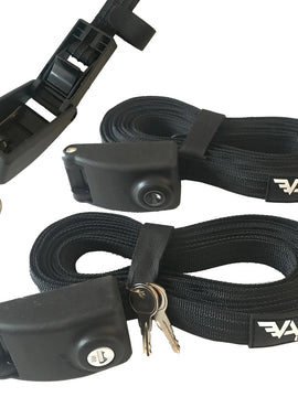 KEYED Locking Tie Down Straps w/ Interwoven Braided Steel Cables-Paddleboard-Surf-Kayak